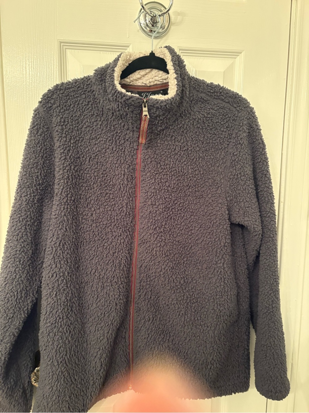 Cozy Teddy Full-Zip Jacket in Gray with Cream Trim